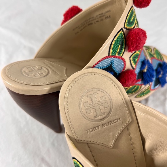 TORY BURCH Beige Leather Ellis Embroidered Pums Made in Brazil Marked as 8M - Picture 9 of 12